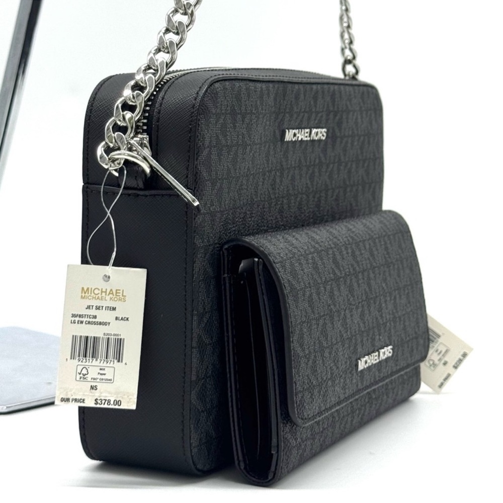 Michael Kors Large Jet Set Travel Logo Crossbody Bag & Matching Trifold Wallet - Picture 4 of 13